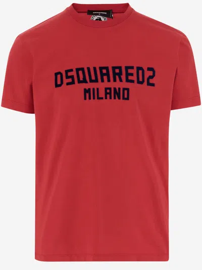 Dsquared2 Red Crewneck T-shirt With Logo Lettering On The Front In Red