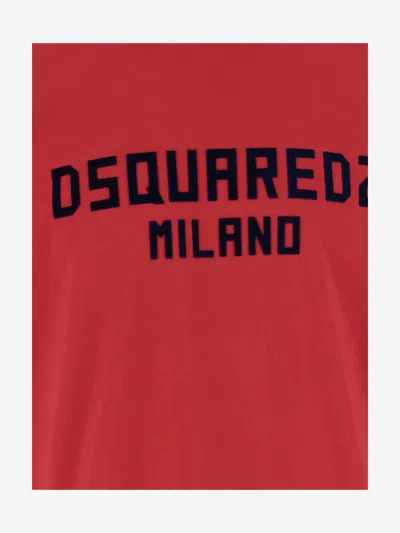 Dsquared2 Red Crewneck T-shirt With Logo Lettering On The Front In Red