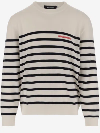 Dsquared2 Wool Sweater With Striped Pattern In Neutral