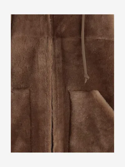 Blancha Brown Reversible Shearling Jacket With Drawstring Hood And Front Zip Closure In Brown