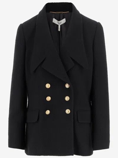 Chloé Double-breasted Virgin Wool Blend Blazer In Black