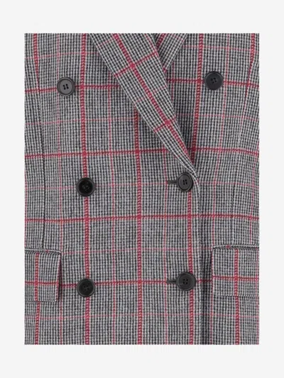 Chloé Black/white Checkered Wool Double-breasted Blazer In Gray