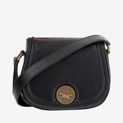 Chloé Grained Leather Shoulder Bag With Prominent Logo Detail In Black