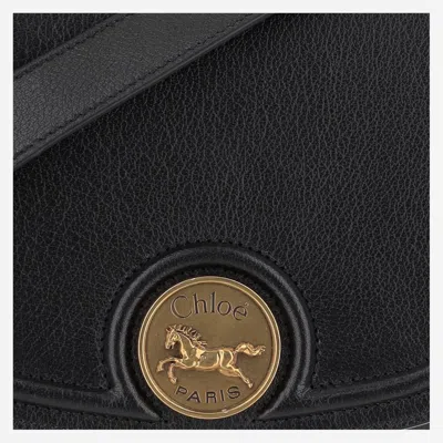 Chloé Grained Leather Shoulder Bag With Prominent Logo Detail In Black
