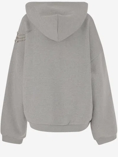 We11 Done Grey Embellished Zip Up Hoodie In Gray