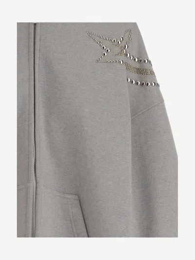 We11 Done Grey Embellished Zip Up Hoodie In Gray