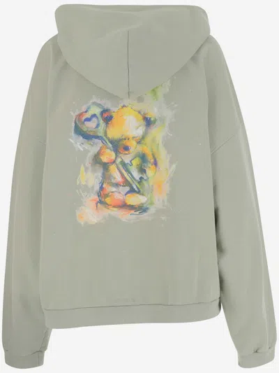 We11 Done Green Printed Zip Hoodie In Gray