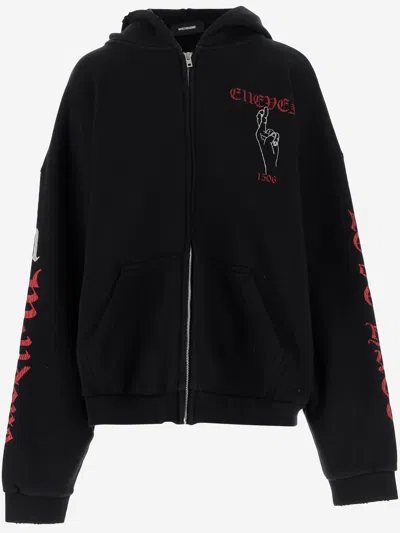 We11 Done Black Printed Zip Hoodie In Black