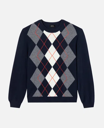 Apc A.p.c. Diamond Pattern Crewneck Sweater In Blue