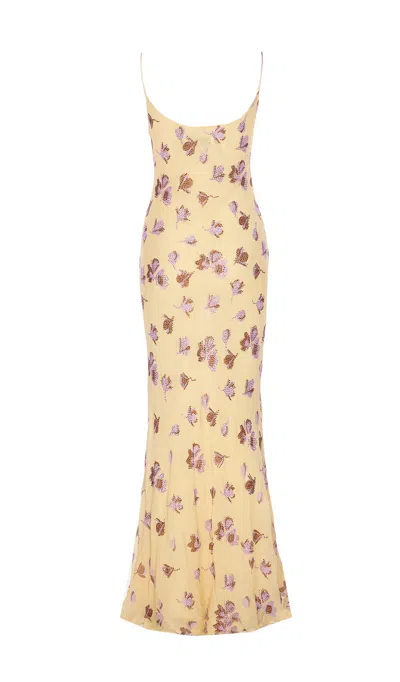 Self-portrait Floral Embellished Viscose Maxi Dress In Yellow