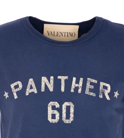 Valentino Panther Graphic Print Crew Neck T-shirt In Blue