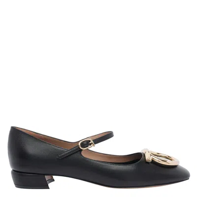 Ferragamo Buckle Detail Gold-tone Hardware Ballerina Shoes In Black