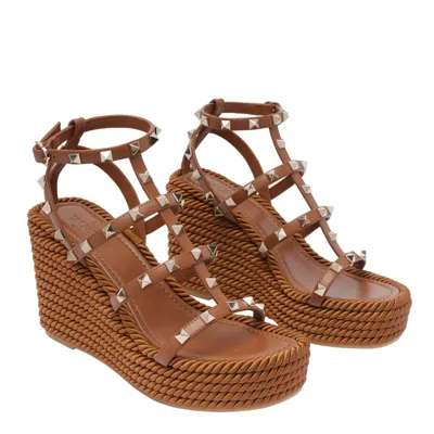 Valentino Sandals With Woven Wedge Heel And Studded Straps