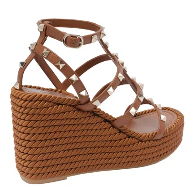 Valentino Sandals With Woven Wedge Heel And Studded Straps