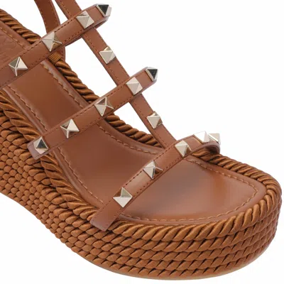 Valentino Sandals With Woven Wedge Heel And Studded Straps
