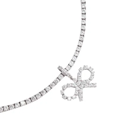 Self-portrait Silver Crystal Tennis Necklace In Metallic