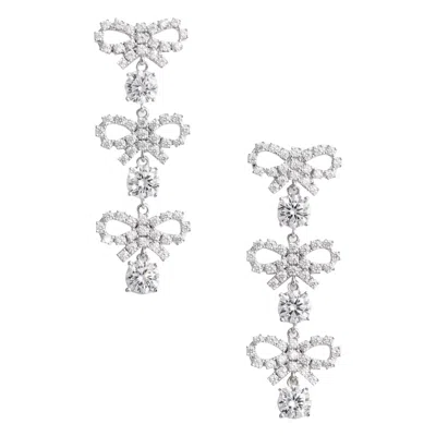 Self-portrait Micro Bow Crystal Tiered Earrings In Metallic