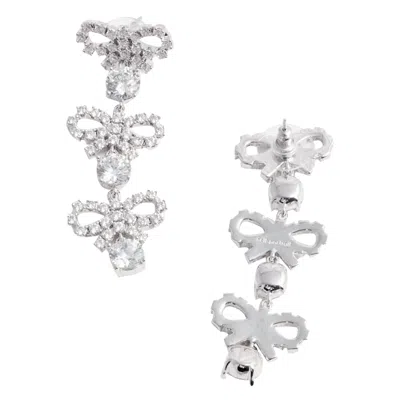 Self-portrait Micro Bow Crystal Tiered Earrings In Metallic