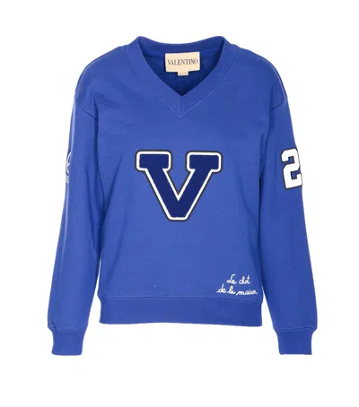 Valentino Blue Cotton "v" College Sweatshirt