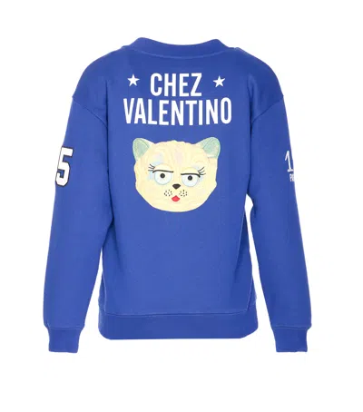 Valentino Blue Cotton "v" College Sweatshirt