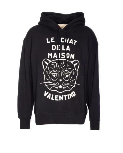 Valentino Jersey Felpa Le Chat De La Maison In Black