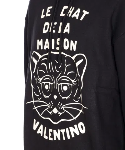 Valentino Jersey Felpa Le Chat De La Maison In Black