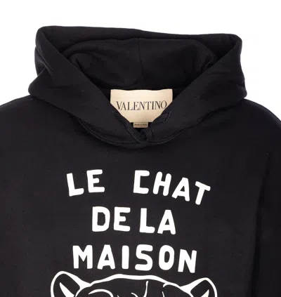 Valentino Jersey Felpa Le Chat De La Maison In Black