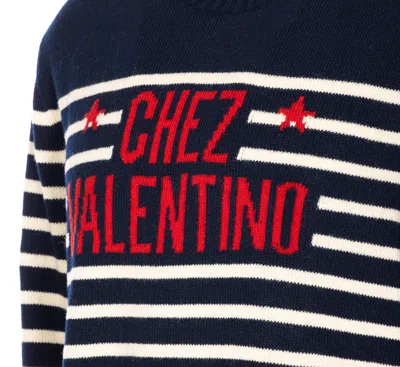 Valentino "chez Valentine" Wool Sweater In Blue