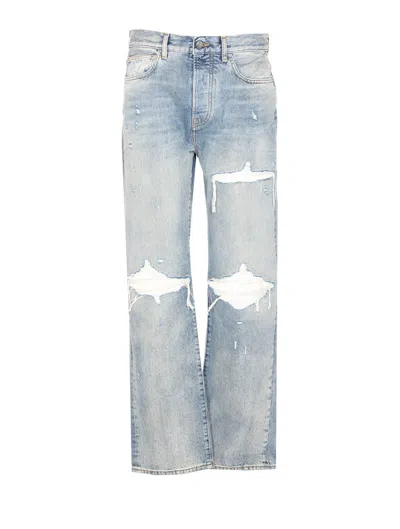 Amiri Straight Leg Mid-rise Distressed Trousers In Gray