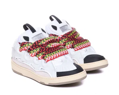 Lanvin Curb Leather Sneakers With Multicolor Laces