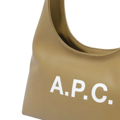 Apc Smooth Structured Shoulder Bag With Bold Logo In Green