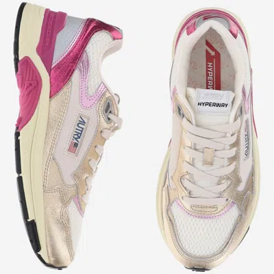 Autry Low Hyperway Sneakers With Mesh Panels And Metallic Accents In Neutral