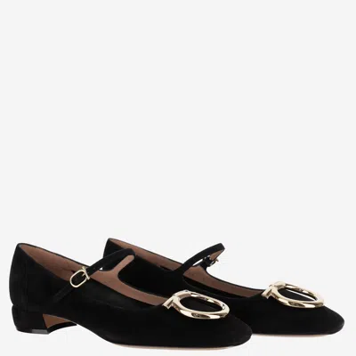 Ferragamo Suede Gancini Heeled Ballerina With Gold Hardware In Black