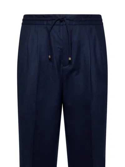 Brunello Cucinelli Virgin Wool Drawstring Leisure Trousers In Blue