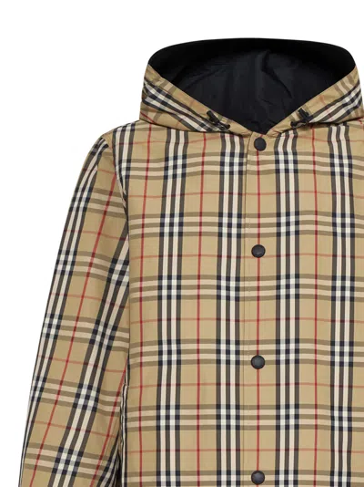 Burberry Rainford Beige Check Nylon Reversible Jacket In Blue