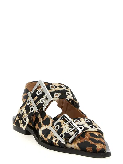 Ganni Feminine Fabric Slingback Pumps In Animal Print