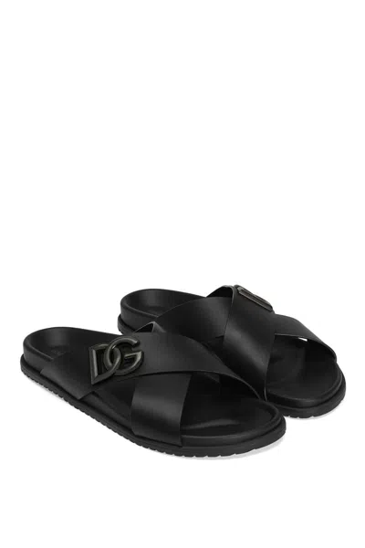 Dolce & Gabbana Calfskin Sandal In Black