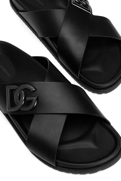 Dolce & Gabbana Calfskin Sandal In Black