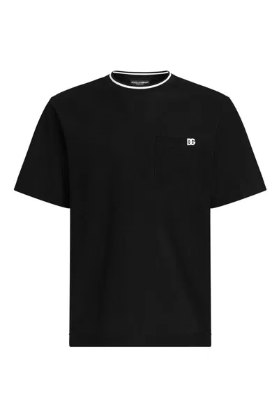 Dolce & Gabbana Cotton Piqué T-shirt With Contrasting Collar In Black