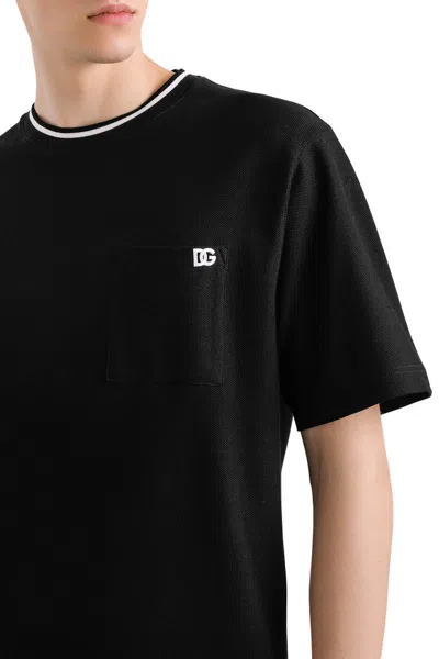 Dolce & Gabbana Cotton Piqué T-shirt With Contrasting Collar In Black