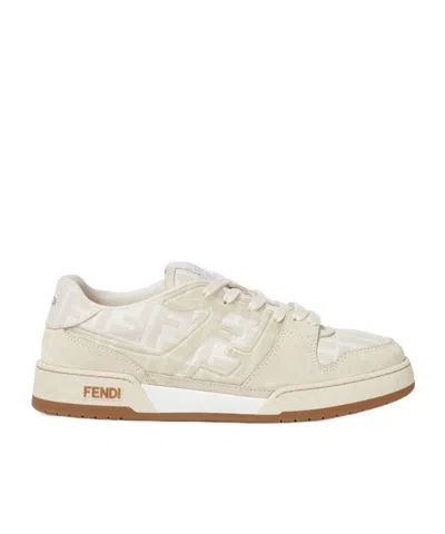 Fendi Match Ff Jacquard And Leather Sneakers In Neutral