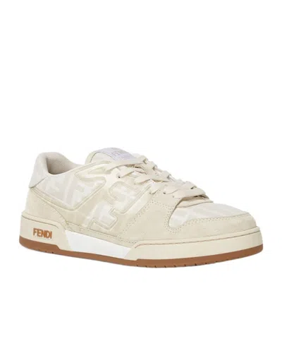 Fendi Match Ff Jacquard And Leather Sneakers In Neutral