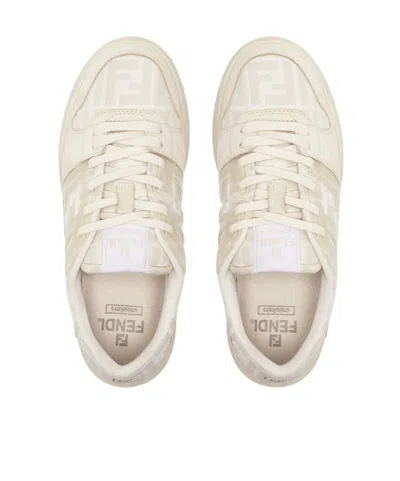 Fendi Match Ff Jacquard And Leather Sneakers In Neutral