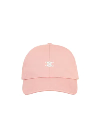 Celine Triomphe Baseball Cap In Gabardine Coton Washed In Pink
