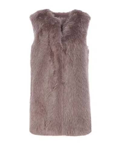 Herno Grey Sleeveless Vest With Concealed Closure On The Front In Ecofur Woman In Brown