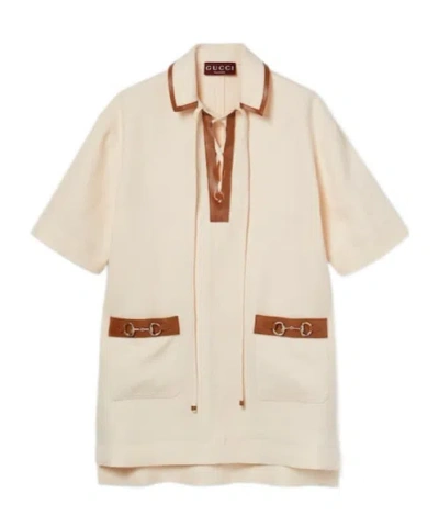 Gucci Linen Mini Dress Bow Detail In Neutral