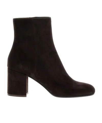 Gianvito Rossi Soft Suede Ankle Boot With Block Heel In Brown