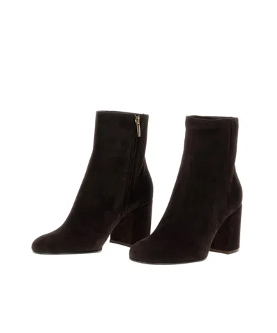 Gianvito Rossi Soft Suede Ankle Boot With Block Heel In Brown