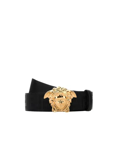 Versace Medusa Head Calf Leather Belt In Black