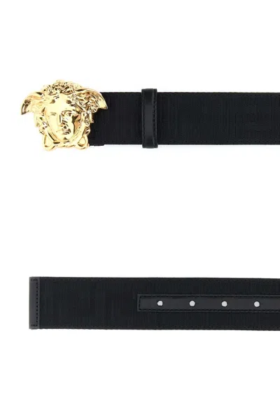 Versace Medusa Head Calf Leather Belt In Black